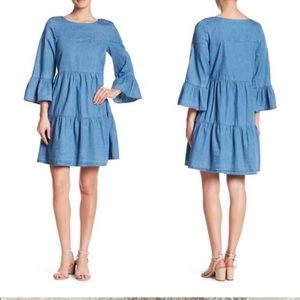 Nicole Miller Chambray Tiered Flounce Dress Sz. 6